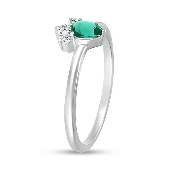 Pear-Shaped Lab-Created Emerald and White Lab-Created Sapphire Tri-Top Tiara Ring in Sterling Silver