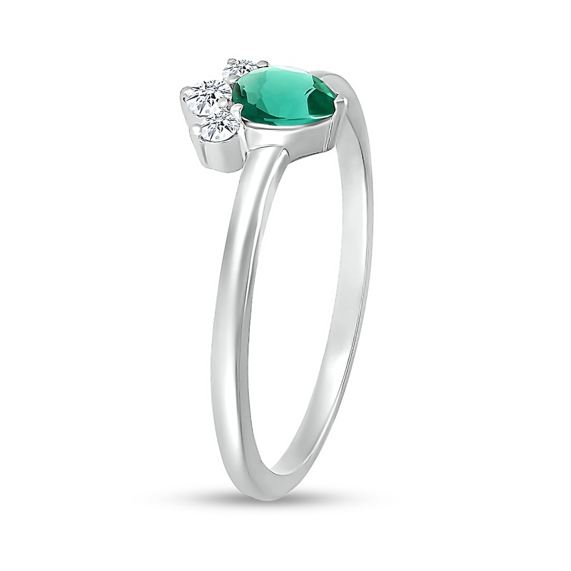 Pear-Shaped Lab-Created Emerald and White Lab-Created Sapphire Tri-Top Tiara Ring in Sterling Silver|Peoples Jewellers