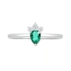 Pear-Shaped Lab-Created Emerald and White Lab-Created Sapphire Tri-Top Tiara Ring in Sterling Silver