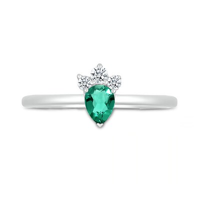 Pear-Shaped Lab-Created Emerald and White Lab-Created Sapphire Tri-Top Tiara Ring in Sterling Silver