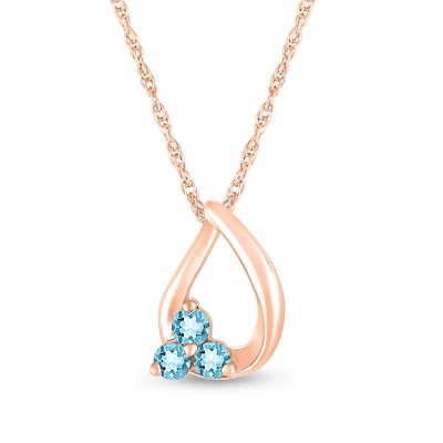 Swiss Blue Topaz Trio Swirl Ribbon Open Teardrop Pendant in 10K Rose Gold