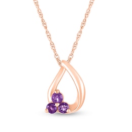 Amethyst Trio Swirl Ribbon Open Teardrop Pendant in 10K Rose Gold