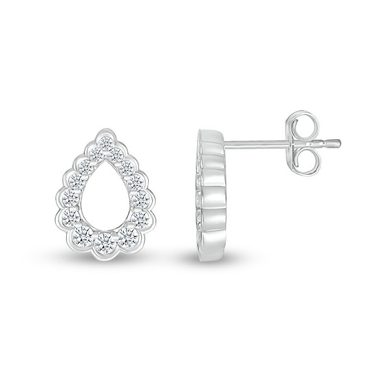 White Lab-Created Sapphire Graduated Scallop Edge Open Teardrop Stud Earrings in Sterling Silver