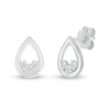 White Lab-Created Sapphire Three Stone Open Teardrop Stud Earrings in Sterling Silver