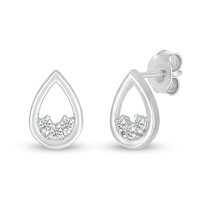 White Lab-Created Sapphire Three Stone Open Teardrop Stud Earrings in Sterling Silver|Peoples Jewellers