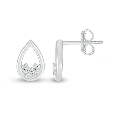 White Lab-Created Sapphire Three Stone Open Teardrop Stud Earrings in Sterling Silver