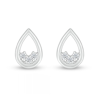 White Lab-Created Sapphire Three Stone Open Teardrop Stud Earrings in Sterling Silver