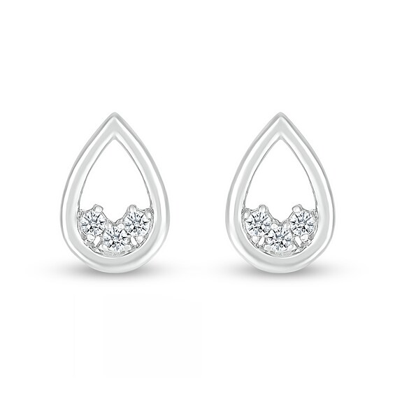 White Lab-Created Sapphire Three Stone Open Teardrop Stud Earrings in Sterling Silver