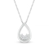 White Lab-Created Sapphire Three Stone Open Teardrop Pendant in Sterling Silver