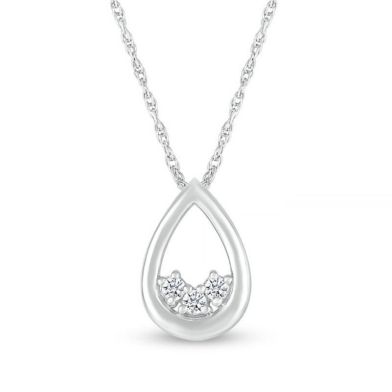 White Lab-Created Sapphire Three Stone Open Teardrop Pendant in Sterling Silver