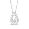 White Lab-Created Sapphire Three Stone Open Teardrop Pendant in Sterling Silver