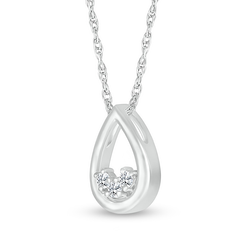 White Lab-Created Sapphire Three Stone Open Teardrop Pendant in Sterling Silver