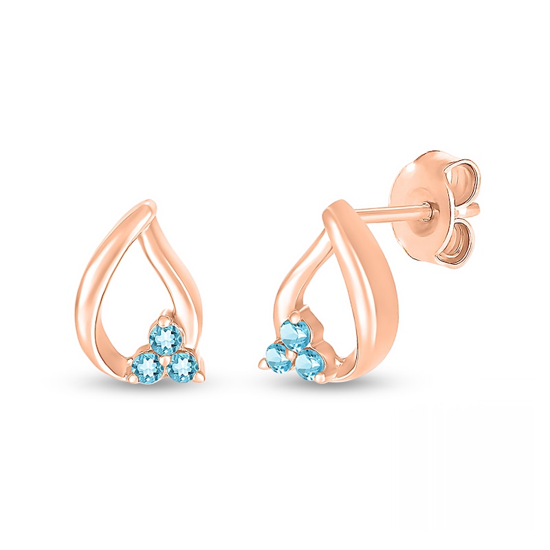 Swiss Blue Topaz Trio Swirl Ribbon Open Teardrop Stud Earrings in 10K Rose Gold|Peoples Jewellers