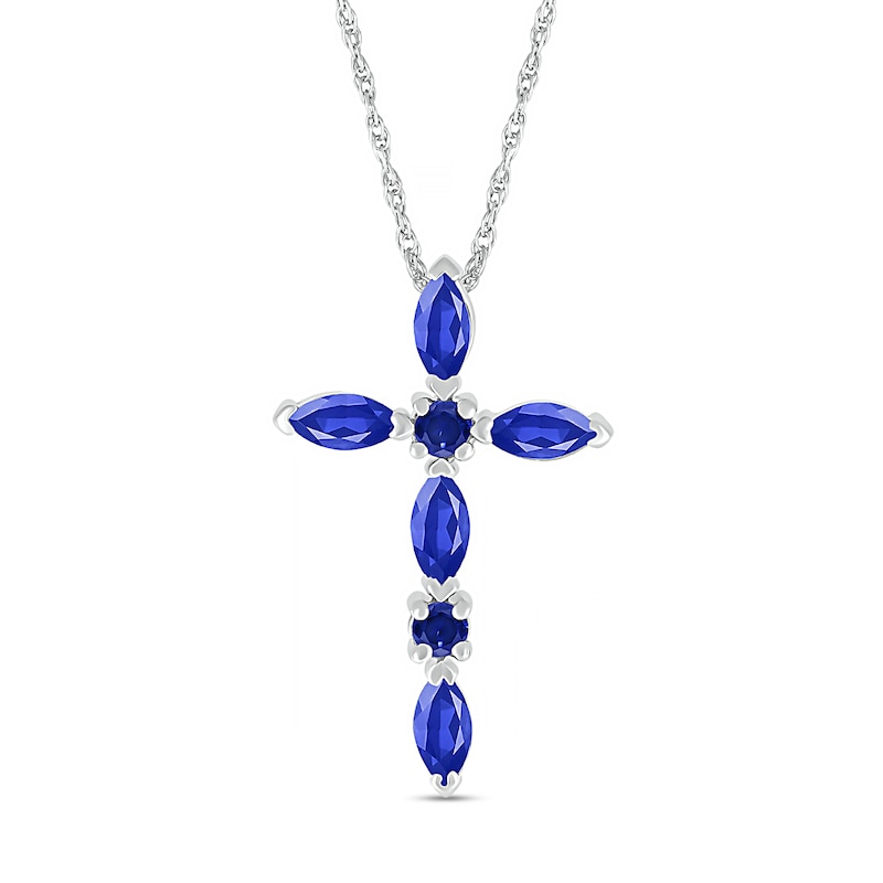 Marquise and Round Blue Lab-Created Sapphire Alternating Cross Pendant in Sterling Silver|Peoples Jewellers