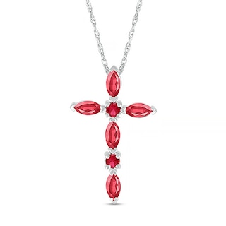 Marquise and Round Lab-Created Ruby Alternating Cross Pendant in Sterling Silver