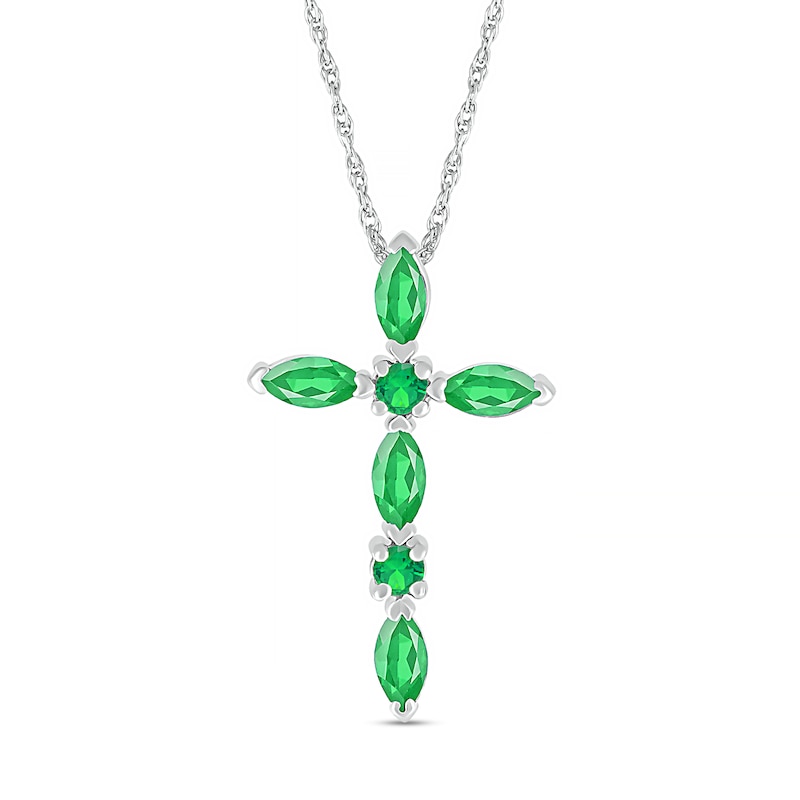 Marquise and Round Lab-Created Emerald Alternating Cross Pendant in Sterling Silver|Peoples Jewellers