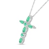 Marquise and Round Lab-Created Emerald Alternating Cross Pendant in Sterling Silver