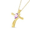 Oval Amethyst and Diamond Accent Swirl Ribbon Cross Pendant in 10K Gold