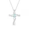 Oval Aquamarine and 0.04 CT. T.W. Diamond Infinity Ribbon Cross Pendant in 10K White Gold