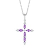 Marquise Amethyst and 0.065 CT. T.W. Diamond Tri-Tip Cross Pendant in Sterling Silver