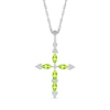 Thumbnail Image 1 of Marquise Peridot and 0.065 CT. T.W. Diamond Tri-Tip Cross Pendant in Sterling Silver