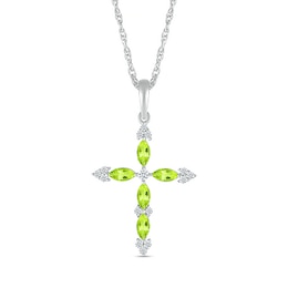 Marquise Peridot and 0.065 CT. T.W. Diamond Tri-Tip Cross Pendant in Sterling Silver