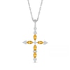 Marquise Citrine and 0.065 CT. T.W. Diamond Tri-Tip Cross Pendant in Sterling Silver