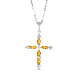Marquise Citrine and 0.065 CT. T.W. Diamond Tri-Tip Cross Pendant in Sterling Silver
