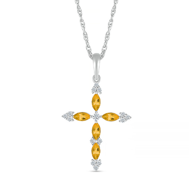 Marquise Citrine and 0.065 CT. T.W. Diamond Tri-Tip Cross Pendant in Sterling Silver|Peoples Jewellers