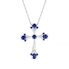 Thumbnail Image 0 of Pear-Shaped and Round Blue and White Lab-Created Sapphire Gothic-Style Cross Pendant in Sterling Silver