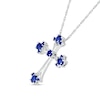 Thumbnail Image 1 of Pear-Shaped and Round Blue and White Lab-Created Sapphire Gothic-Style Cross Pendant in Sterling Silver