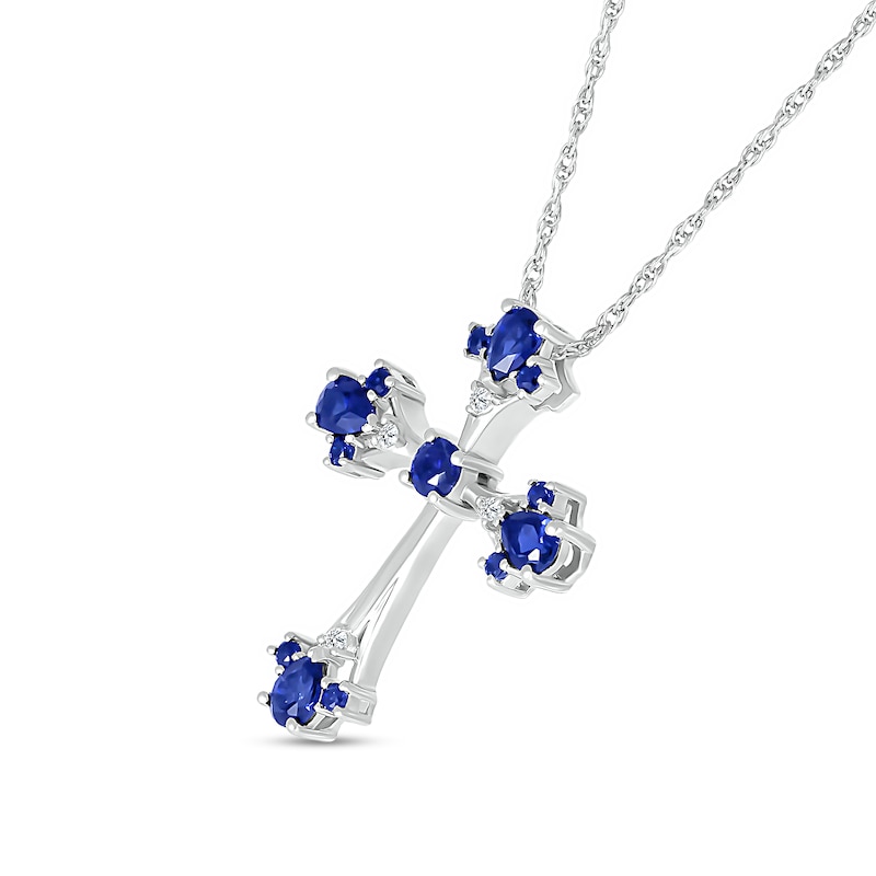 Pear-Shaped and Round Blue and White Lab-Created Sapphire Gothic-Style Cross Pendant in Sterling Silver
