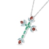 Thumbnail Image 1 of Pear-Shaped Garnet with Marquise Aquamarine and Lab-Created Emerald Floral Cross Pendant in Sterling Silver