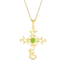 4.0mm Peridot Filigree Leaf Vine Cross Pendant in 10K Gold