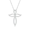 Thumbnail Image 0 of White Lab-Created Sapphire Angel Wing Cross Pendant in Sterling Silver