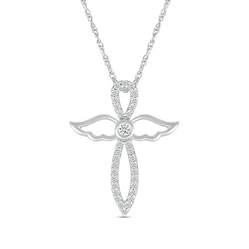 White Lab-Created Sapphire Angel Wing Cross Pendant in Sterling Silver|Peoples Jewellers