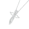 Thumbnail Image 1 of White Lab-Created Sapphire Angel Wing Cross Pendant in Sterling Silver