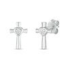 Thumbnail Image 0 of White Lab-Created Sapphire Heart Frame Cross Stud Earrings in Sterling Silver