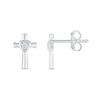 Thumbnail Image 1 of White Lab-Created Sapphire Heart Frame Cross Stud Earrings in Sterling Silver