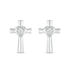 Thumbnail Image 2 of White Lab-Created Sapphire Heart Frame Cross Stud Earrings in Sterling Silver