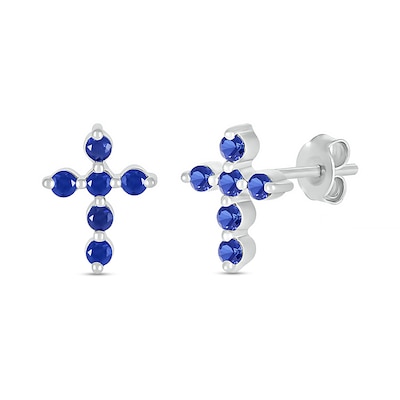 Blue Lab-Created Sapphire Bubbles Cross Stud Earrings in Sterling Silver