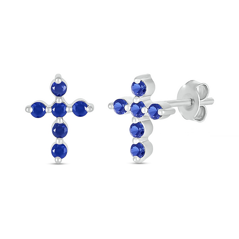 Blue Lab-Created Sapphire Bubbles Cross Stud Earrings in Sterling Silver|Peoples Jewellers