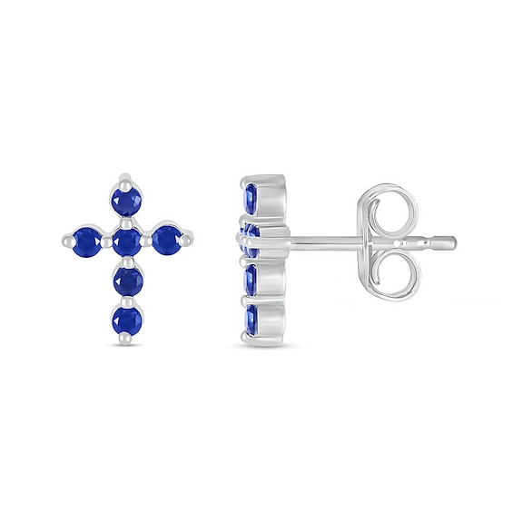 Blue Lab-Created Sapphire Bubbles Cross Stud Earrings in Sterling Silver