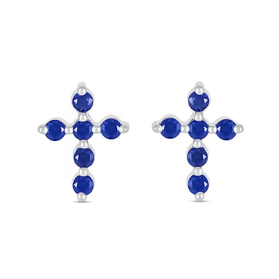 Blue Lab-Created Sapphire Bubbles Cross Stud Earrings in Sterling Silver