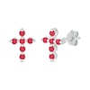 Thumbnail Image 0 of Lab-Created Ruby Bubbles Cross Stud Earrings in Sterling Silver