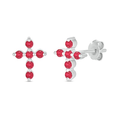 Lab-Created Ruby Bubbles Cross Stud Earrings in Sterling Silver