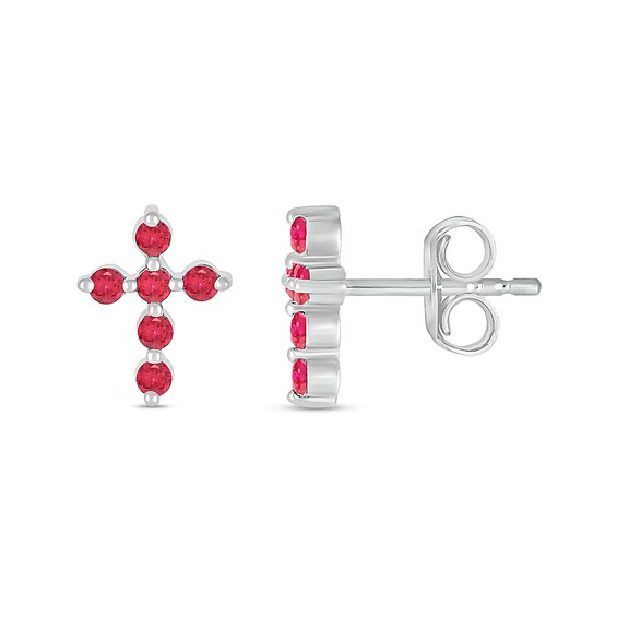 Lab-Created Ruby Bubbles Cross Stud Earrings in Sterling Silver