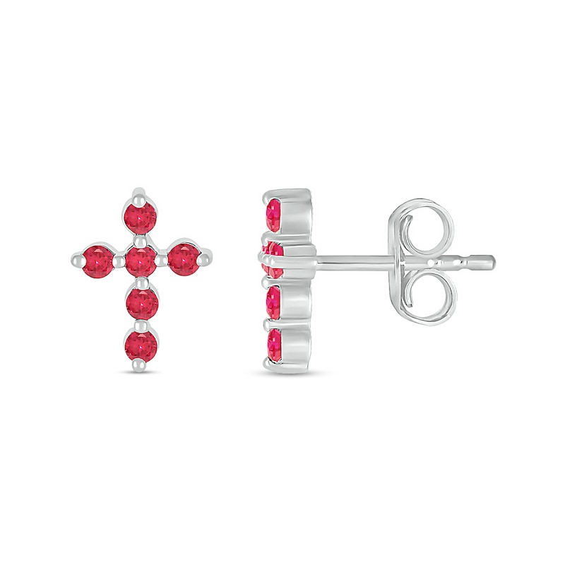 Lab-Created Ruby Bubbles Cross Stud Earrings in Sterling Silver|Peoples Jewellers
