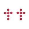 Thumbnail Image 2 of Lab-Created Ruby Bubbles Cross Stud Earrings in Sterling Silver