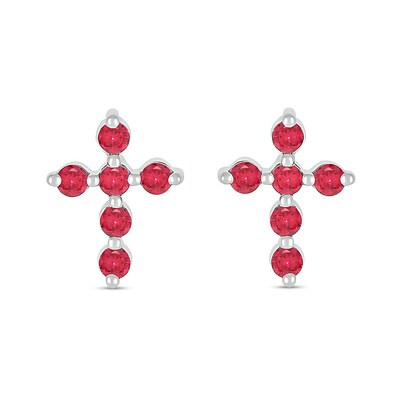 Lab-Created Ruby Bubbles Cross Stud Earrings in Sterling Silver